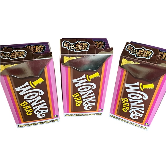 Lot of 3 Willy Wonka The Chocolate Factory Oompa Loompa Wonka Bar Plush Toy